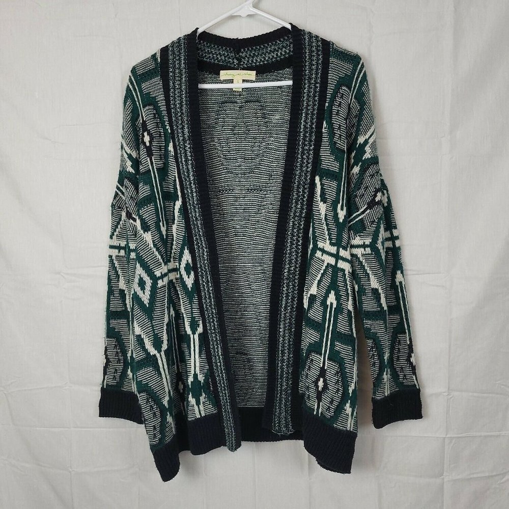 Staring At Stars Womens Green White Open Front Cardigan‎ Sweater Size Small
